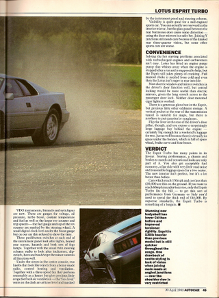 Illustration for article titled Lotus Esprit Turbo road test, Autocar, 20 April 1988